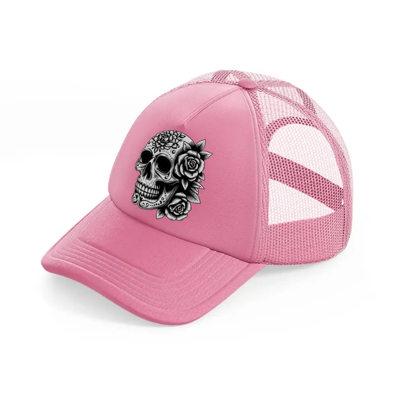 skull head flower-pink-trucker-hat