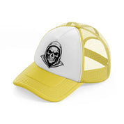 hoodied skull-yellow-trucker-hat