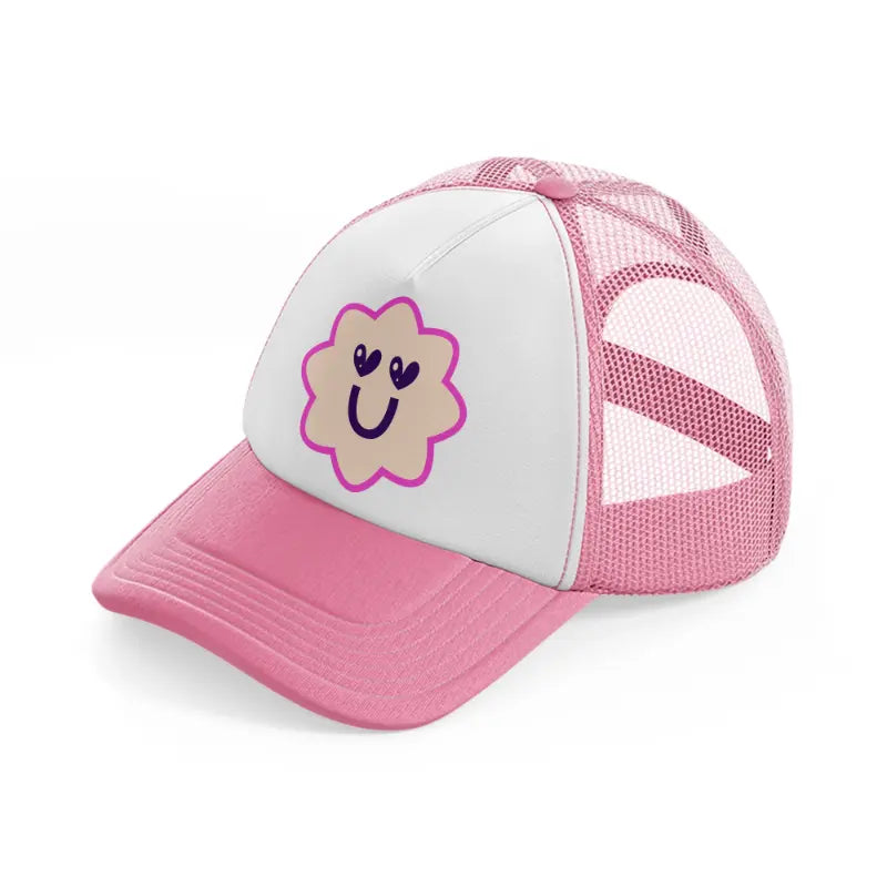 smiley flower sticker-pink-and-white-trucker-hat