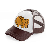 cat smiling brown trucker hat