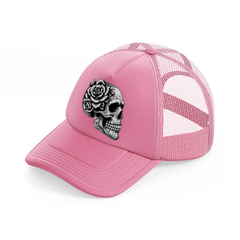 skull head flower side face-pink-trucker-hat