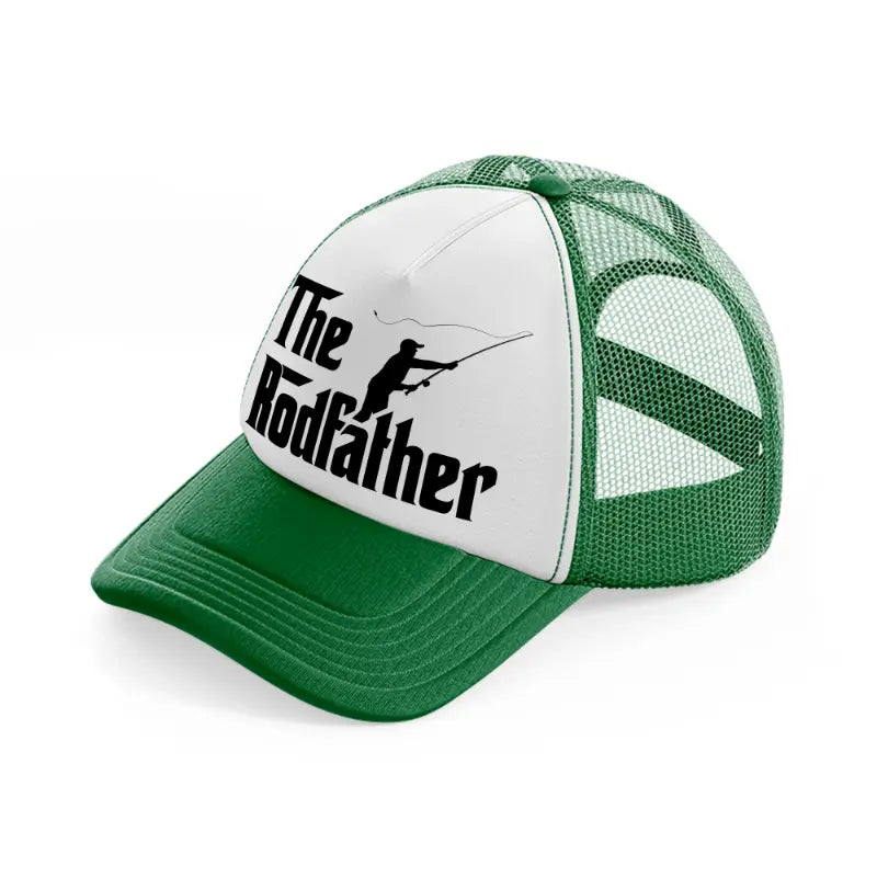 the rodfather green and white trucker hat