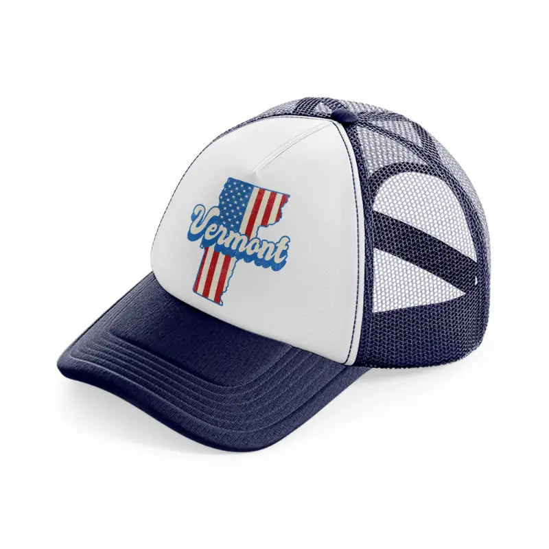vermont flag-navy-blue-and-white-trucker-hat