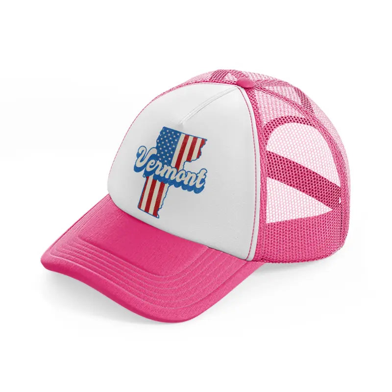 vermont flag-neon-pink-trucker-hat