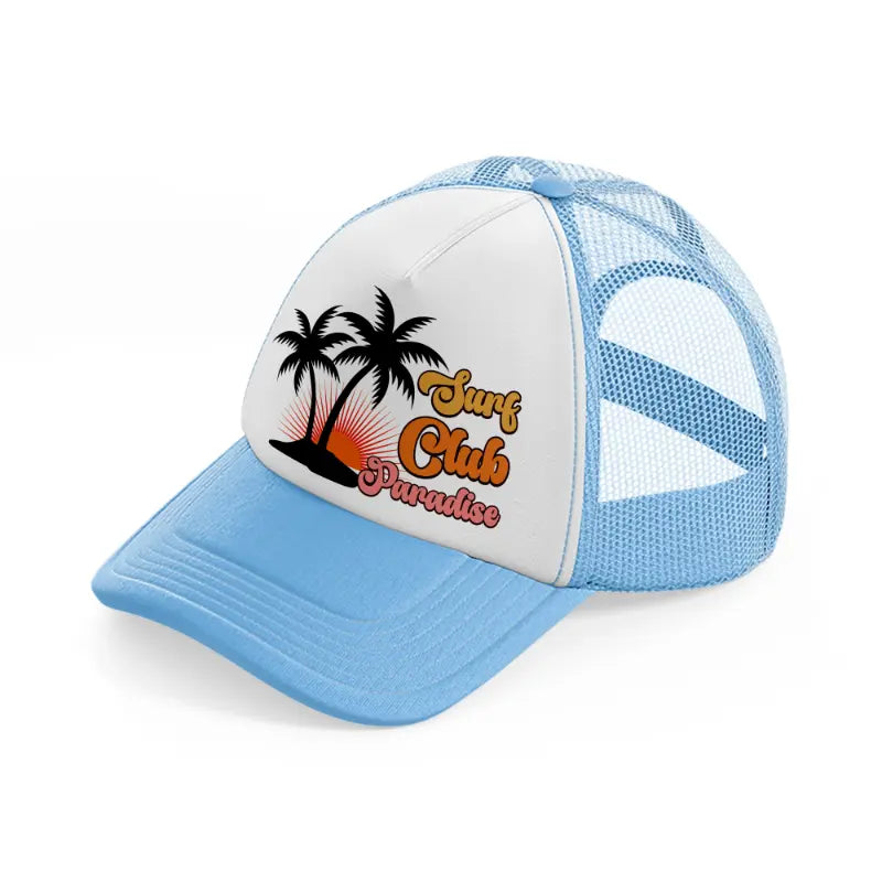 surf club paradise-sky-blue-trucker-hat