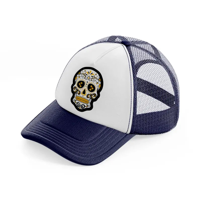 pittsburgh steelers skull-navy-blue-and-white-trucker-hat