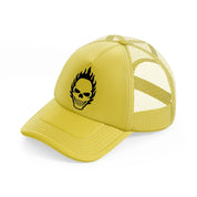 skull in fire-gold-trucker-hat