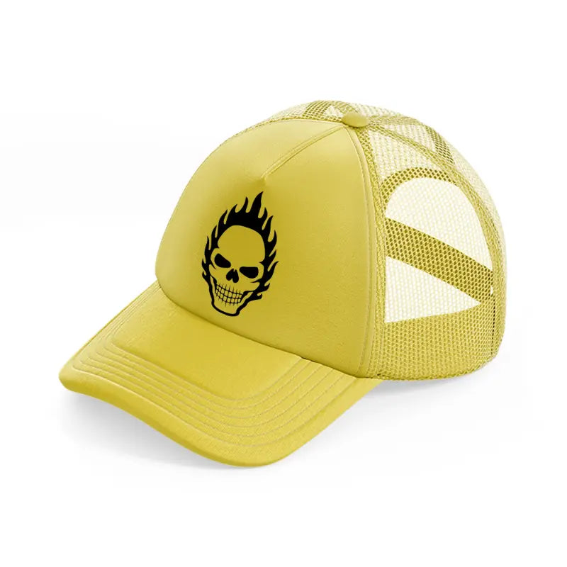 skull in fire-gold-trucker-hat