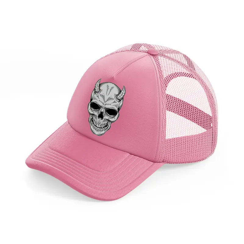 skull demon horn-pink-trucker-hat