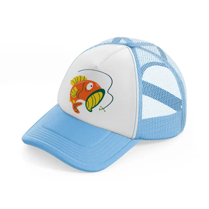 cartoon fish-sky-blue-trucker-hat
