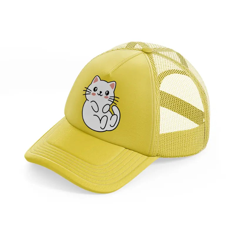 white kitten-gold-trucker-hat