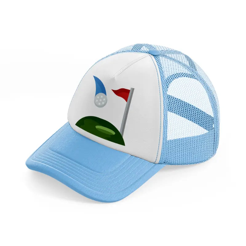 golfing cartoon-sky-blue-trucker-hat