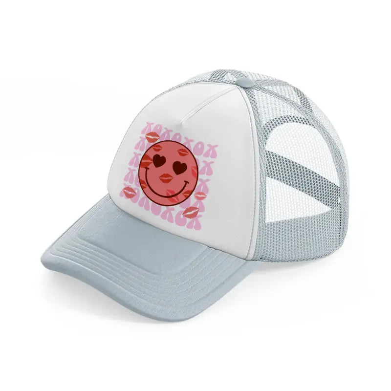 kissing smiley-grey-trucker-hat