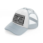 caution that girl jumps over everything-grey-trucker-hat