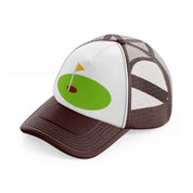 mini golf field brown trucker hat