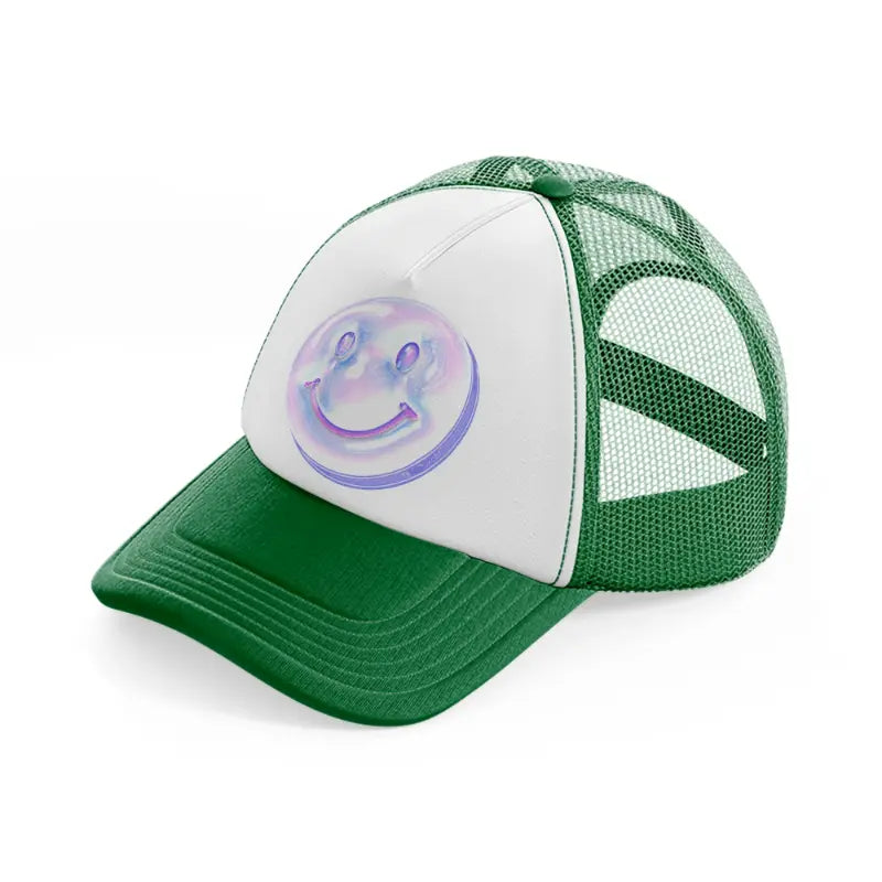 smiley green and white trucker hat