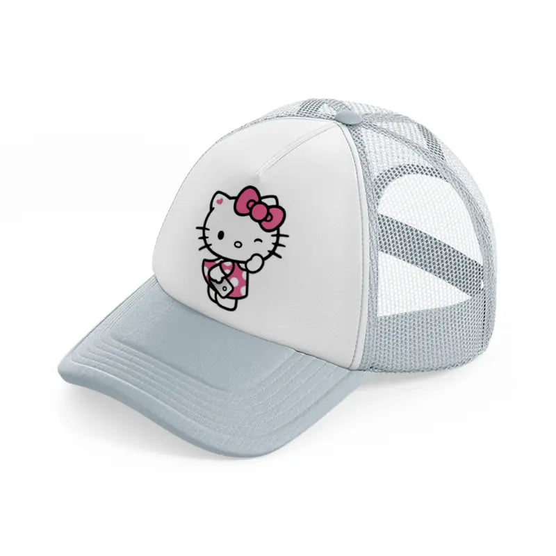 hello kitty posing-grey-trucker-hat