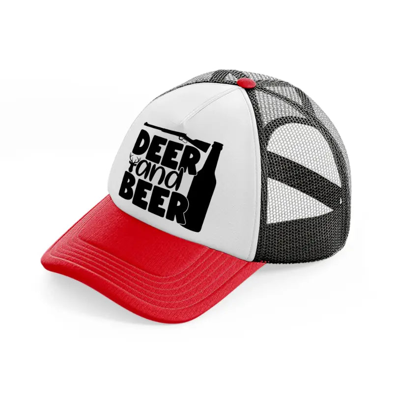 deer and beer-red-and-black-trucker-hat