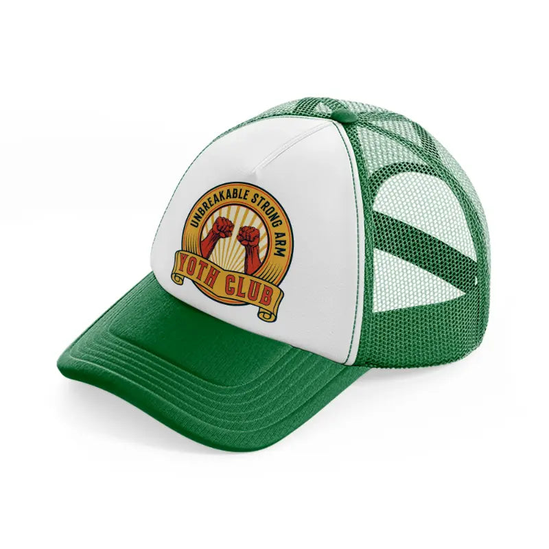 unbreakable strong arm yoth club-green-and-white-trucker-hat