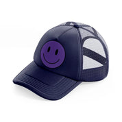 happy face purple navy blue trucker hat