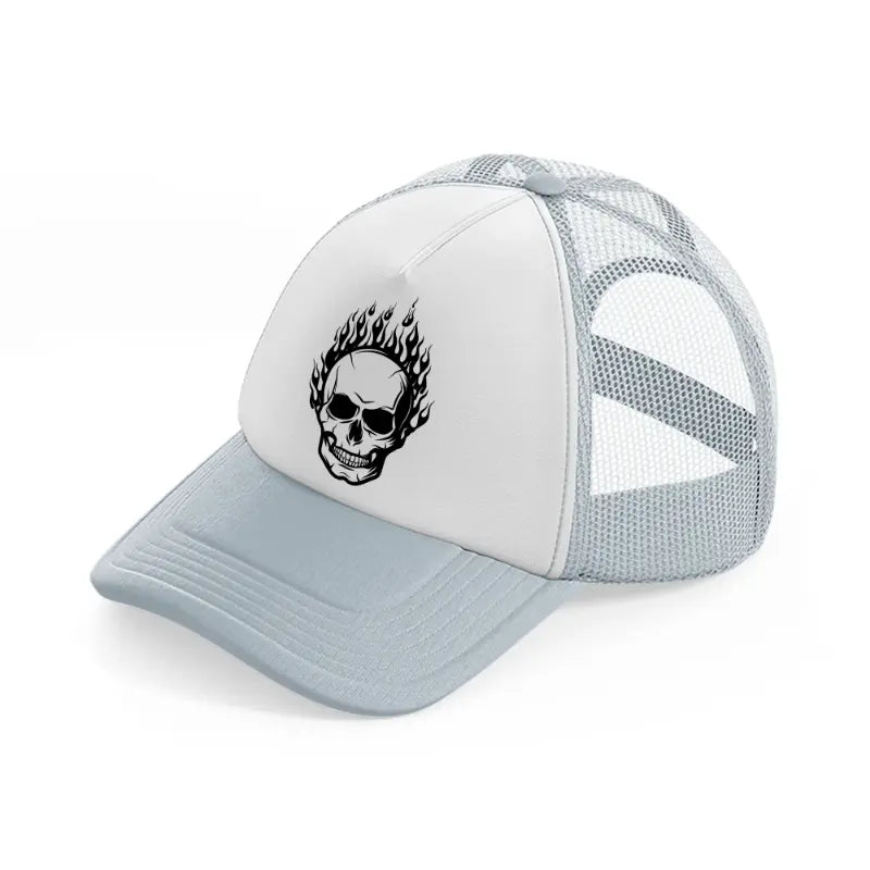 fire skull grey trucker hat