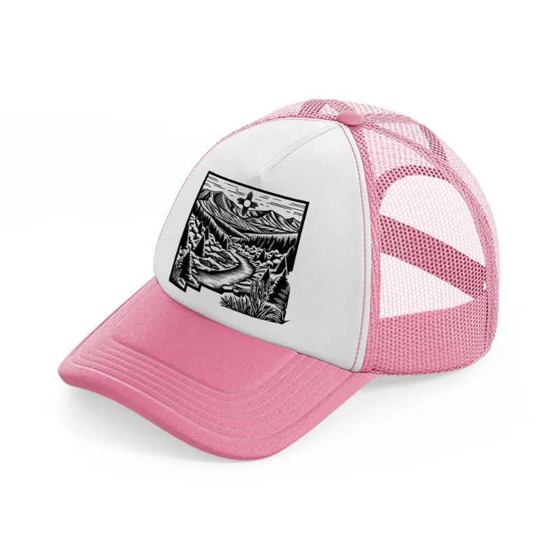 mexican landscape art-pink-and-white-trucker-hat