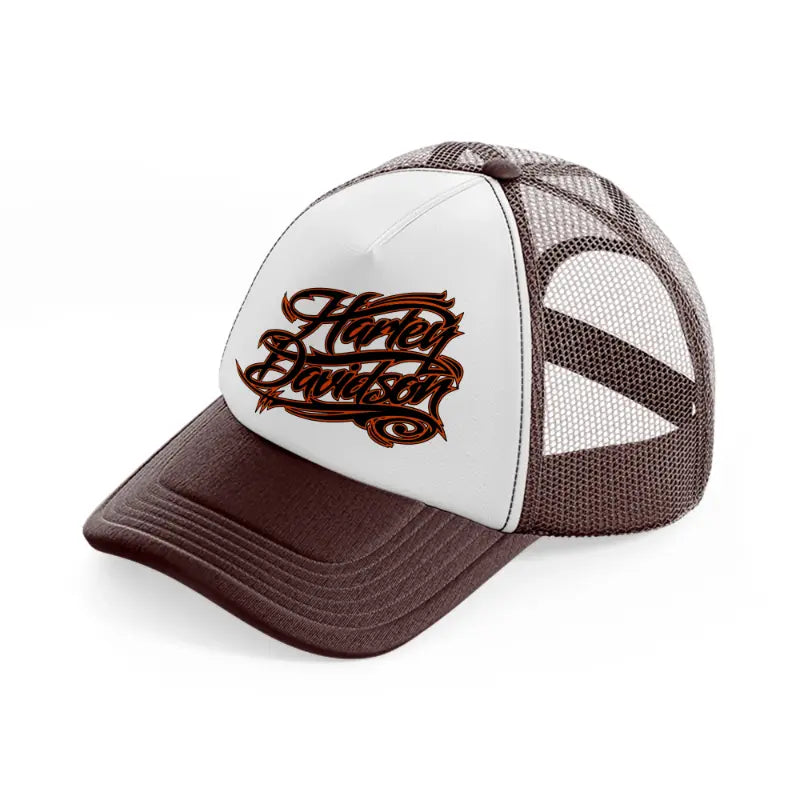 harley davidson fire font-brown-trucker-hat