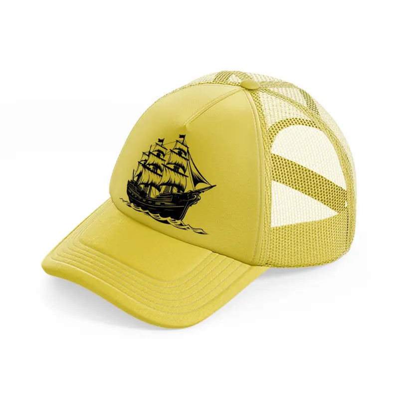 b&w pirate ship-gold-trucker-hat