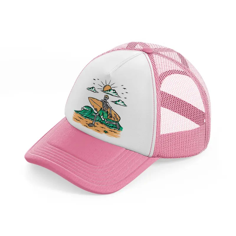skeleton going to surf-pink-and-white-trucker-hat
