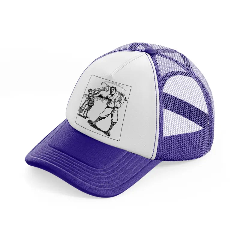 golfers b&w.-purple-trucker-hat