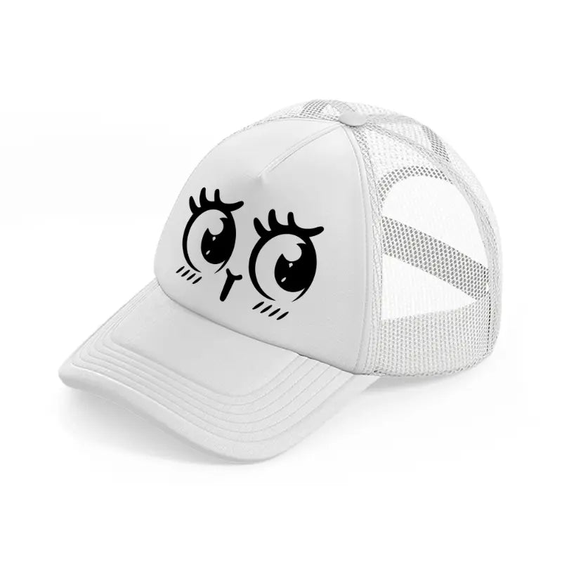 happy shy face white trucker hat