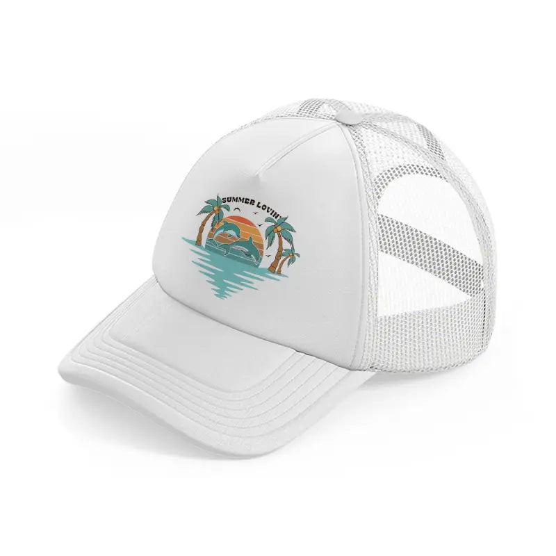 summer lovin dolphins-white-trucker-hat