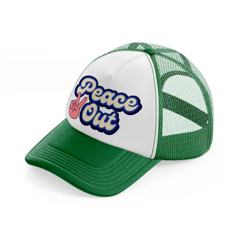 peace out green and white trucker hat