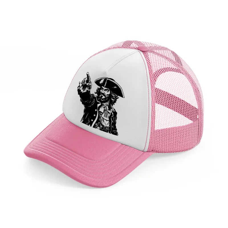 pirate finger pointing-pink-and-white-trucker-hat