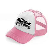 gone fishing pink and white trucker hat