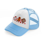 baseball cartoon characters-sky-blue-trucker-hat