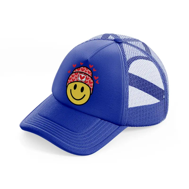 design heart smiley face-blue-trucker-hat