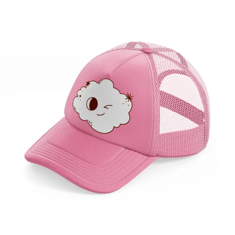 cloudy wink pink trucker hat