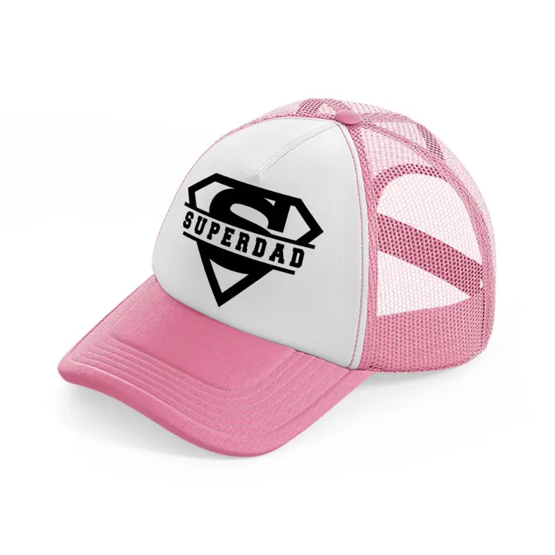 super dad logo-pink-and-white-trucker-hat