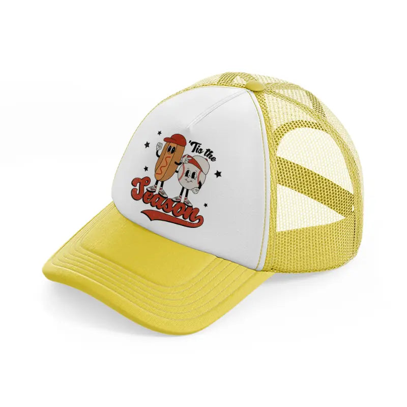 hotdog tis the season yellow trucker hat