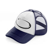 oval navy blue and white trucker hat