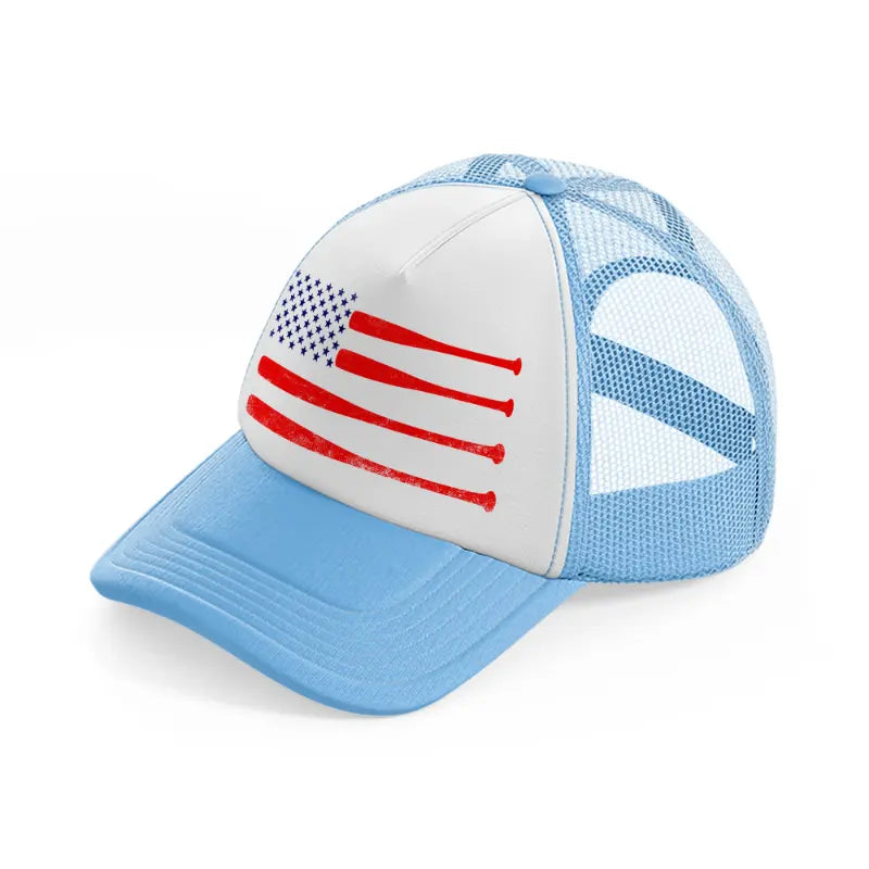 baseball american flag-sky-blue-trucker-hat