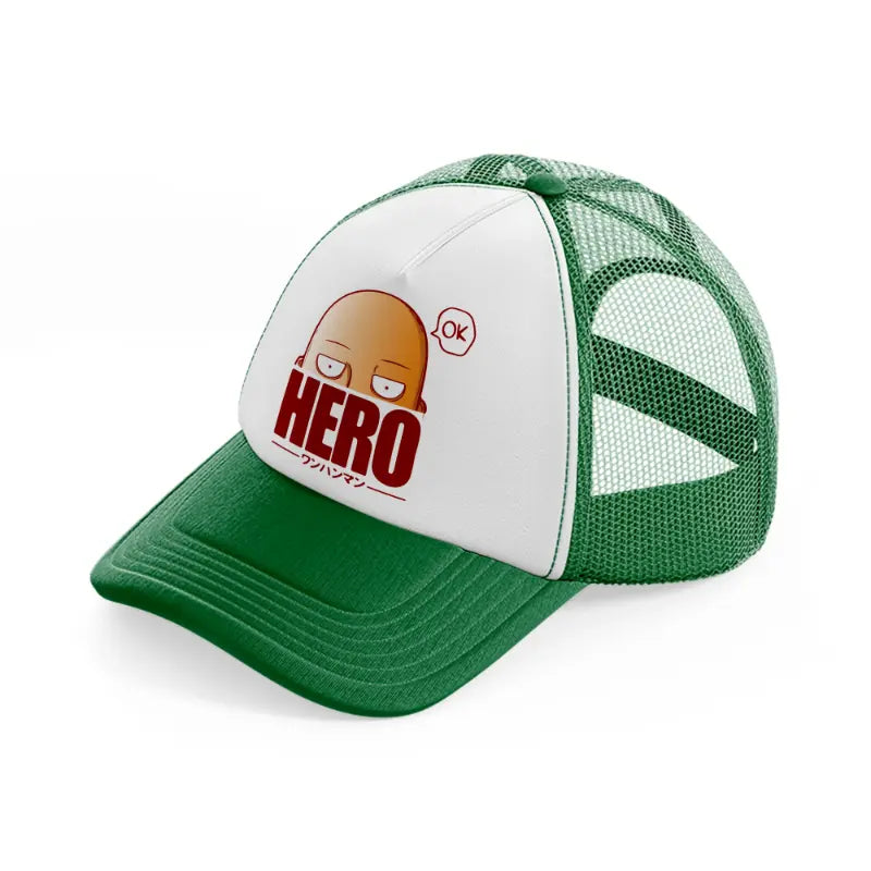 hero one punch man-green-and-white-trucker-hat