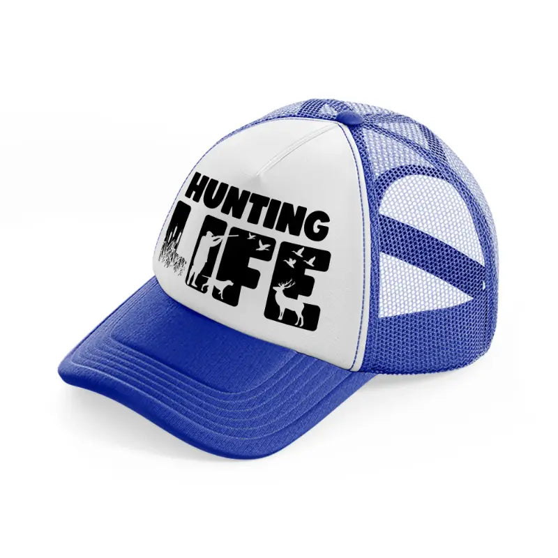 hunting life bold-blue-and-white-trucker-hat