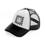 electrifying smiley black and white trucker hat