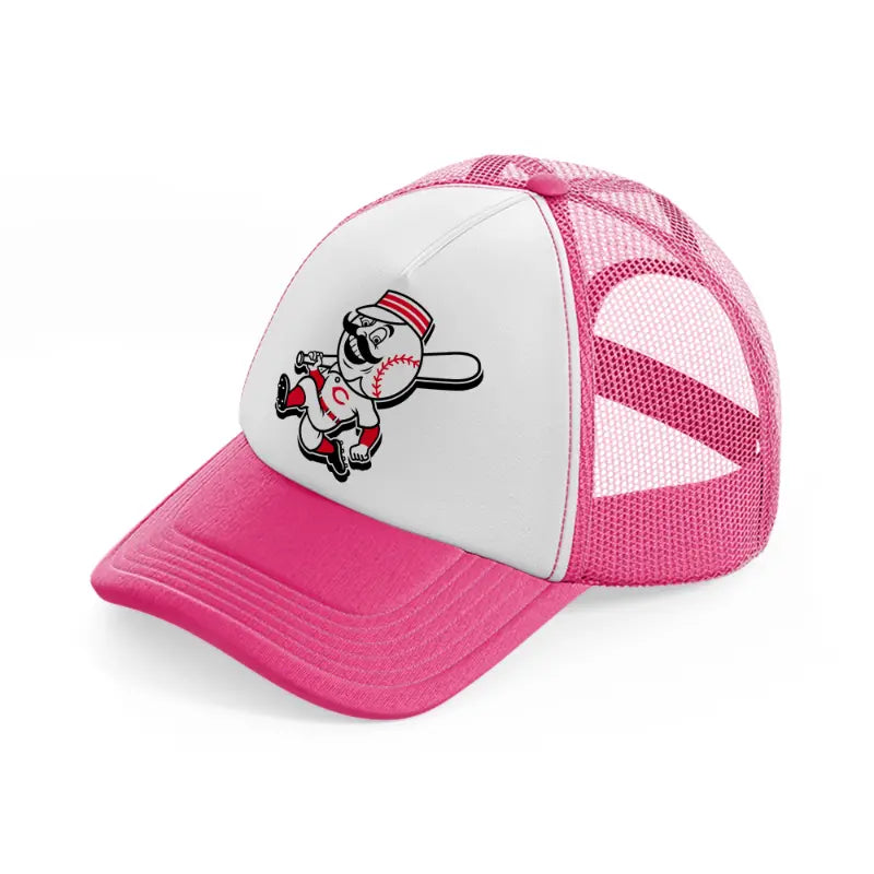 cincinnati reds retro emblem-neon-pink-trucker-hat