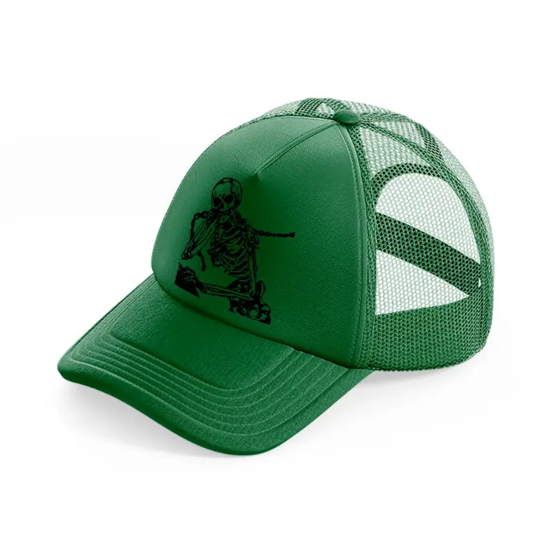 scary skeleton-green-trucker-hat