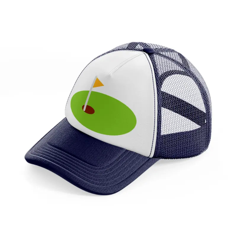 mini golf field navy blue and white trucker hat