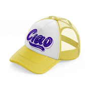 ciao purple yellow trucker hat