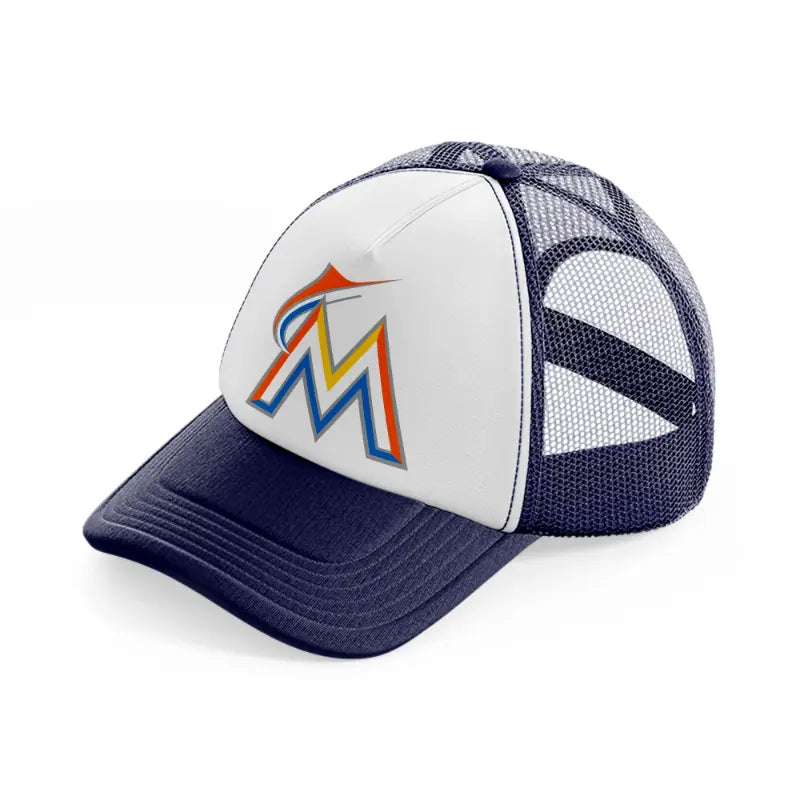 miami marlins emblem-navy-blue-and-white-trucker-hat